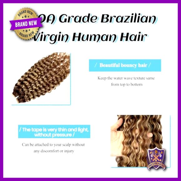 16 Inch Water Wave Tape in Hair Extensions Human Hair 20PCS 50G